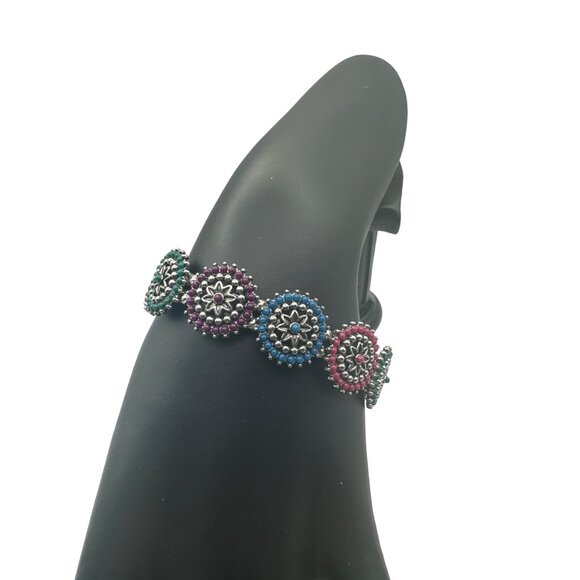 Bohemian Flower Bed Multi Color Floral Stretch Bracelet Pink Purple Blue Green - Picture 3 of 5